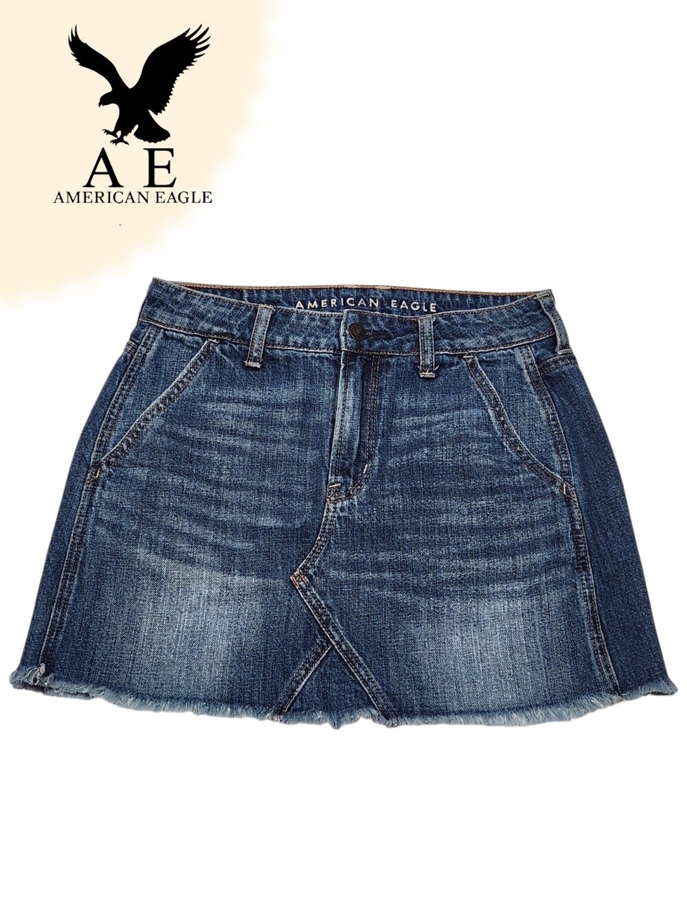 American Eagle Women's Classic Blue Denim Festival Mini Skirt Frayed hem Size 2